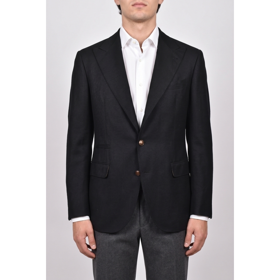 Brunello Cucinelli Black Wool Blend Tailored Blazer