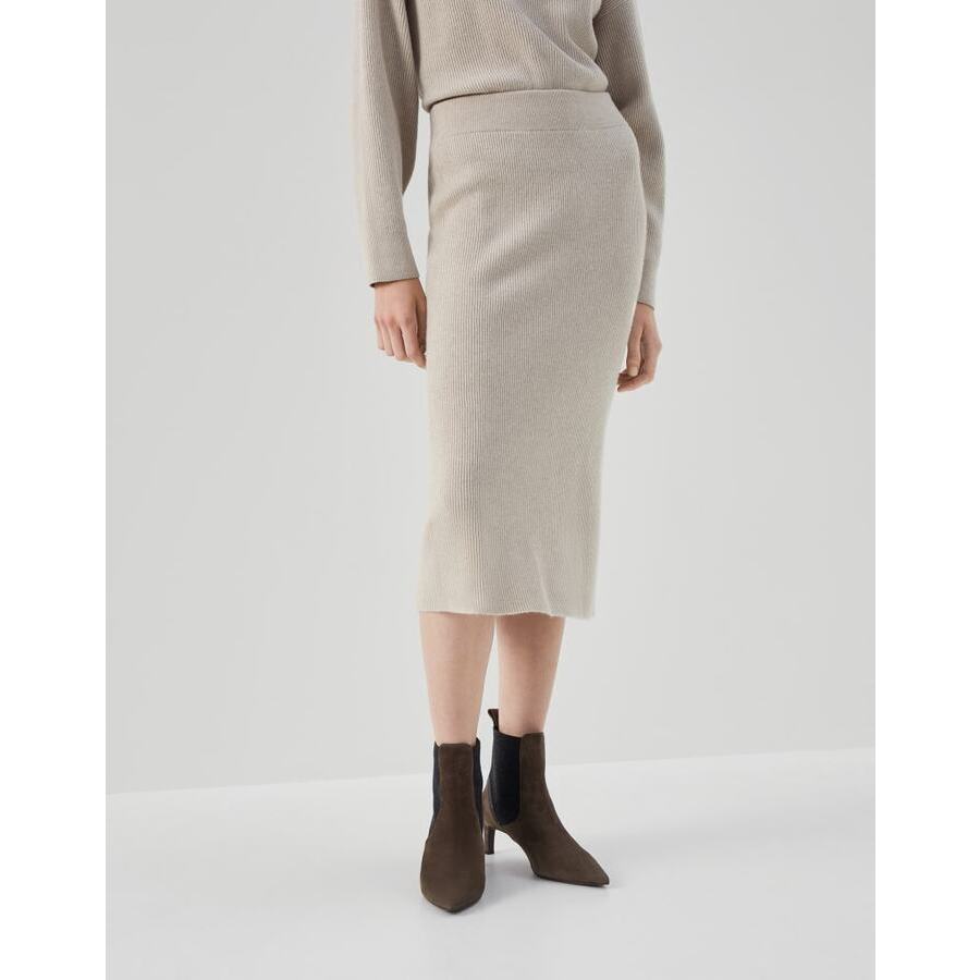 Brunello Cucinelli Womens Feather Wool Silk Ribbed Knit Skirt
