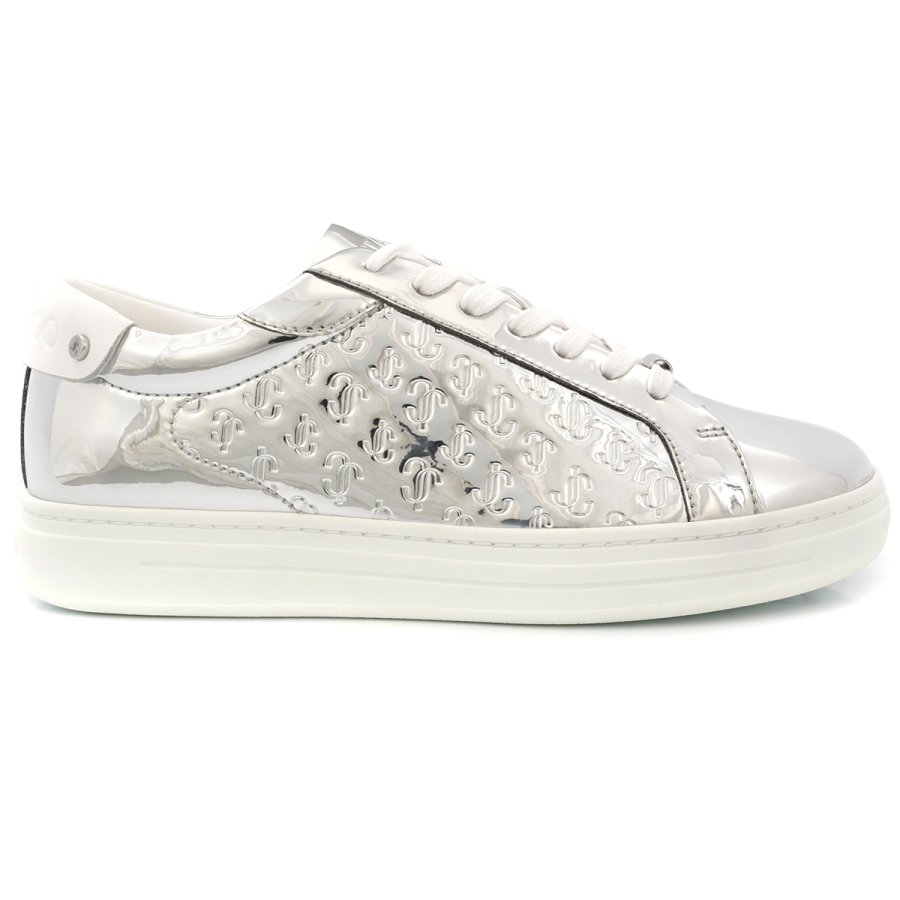 Jimmy Choo Ladies Silver Rome Monogram-Embossed Low-Top Sneakers