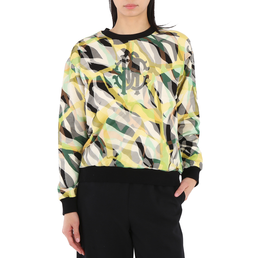 Roberto Cavalli Ladies Black / Aragonite / Gree Macro Tiger Twiga Tulle Sweatshirt