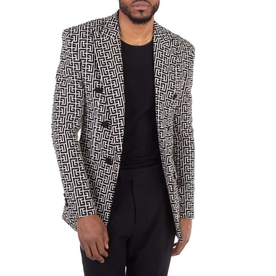 Balmain Mens Gfe Ivoire / Noir Oversized Monogrammed Blazer