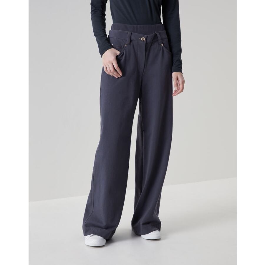 Brunello Cucinelli Womens Dark Grey Wide Leg Trousers