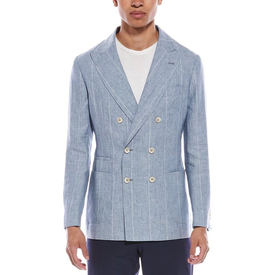 Brunello Cucinelli Celeste Linen Double Breasted Blazer