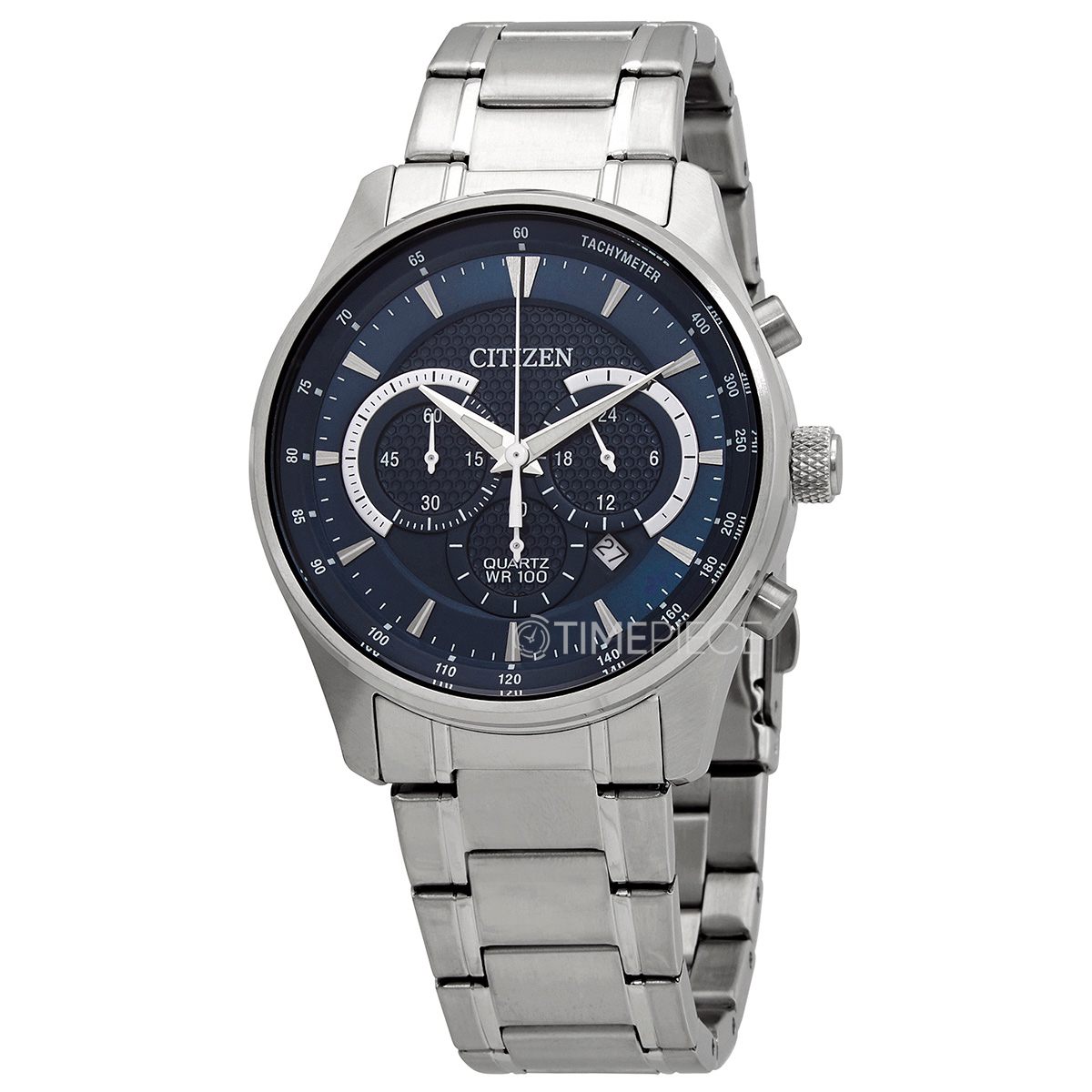 Steel Mens Dial Stainless Quartz Watch Citizen Chronograph Blue AN8190-51L