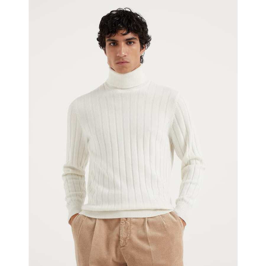 Brunello Cucinelli Men's Panama Wool Ribbed Turtleneck Sweater