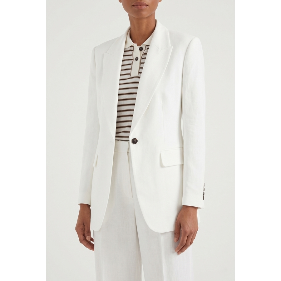 Brunello Cucinelli Natural Linen Blend Tailored Blazer