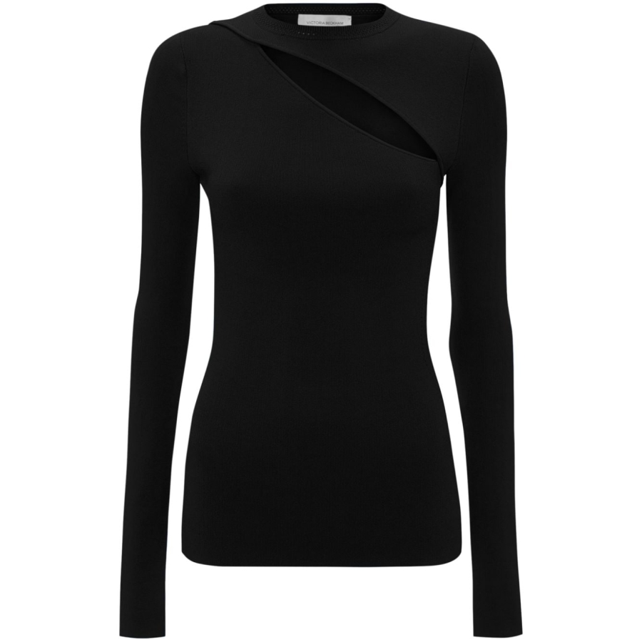 Victoria Beckham Ladies Black Cut-Out Ribbed-Knit Top Cover