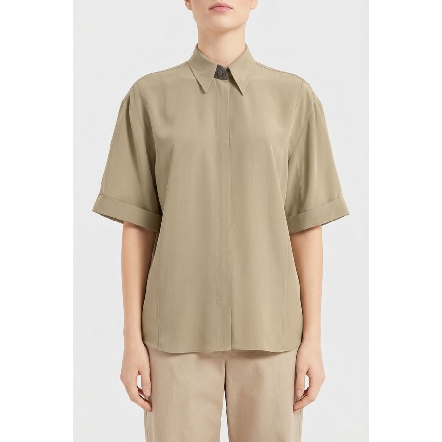 Brunello Cucinelli Wolight Khaki Silk Shirt