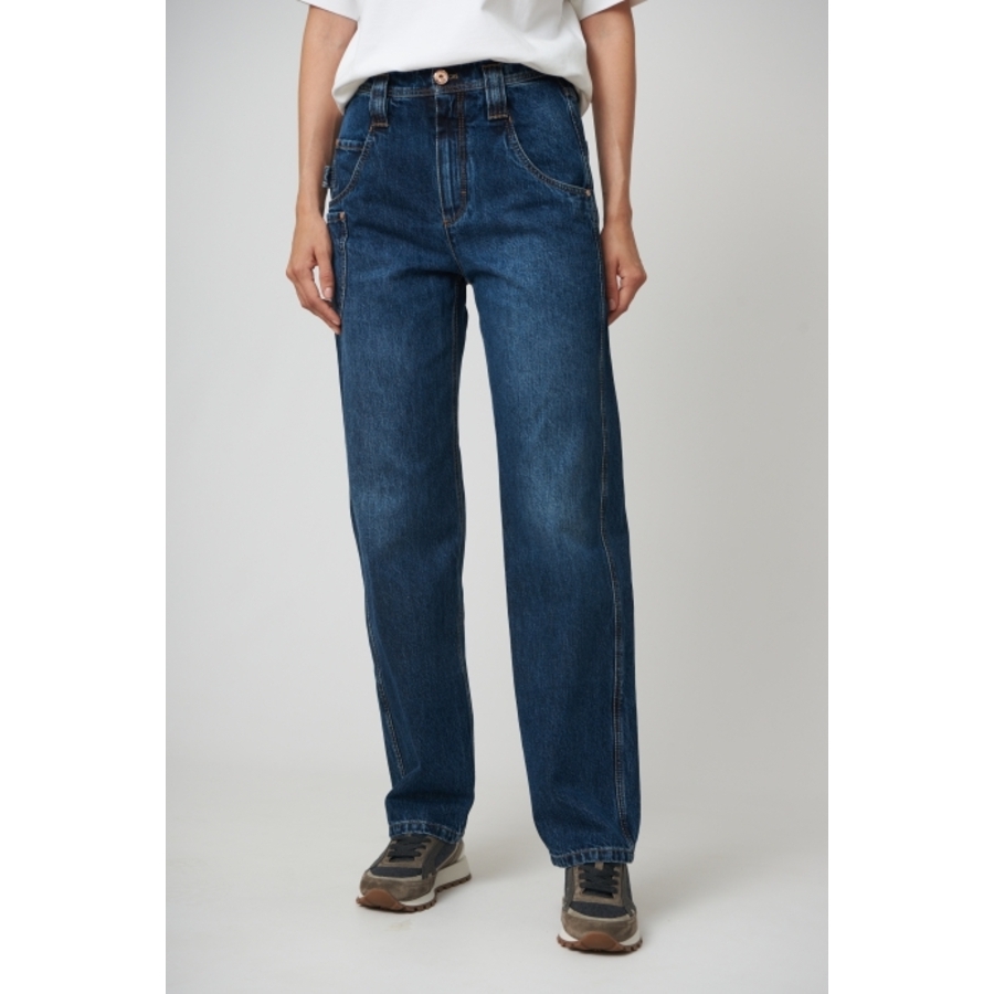 Brunello Cucinelli Womens Deep Blue Denim Straight Leg Pants