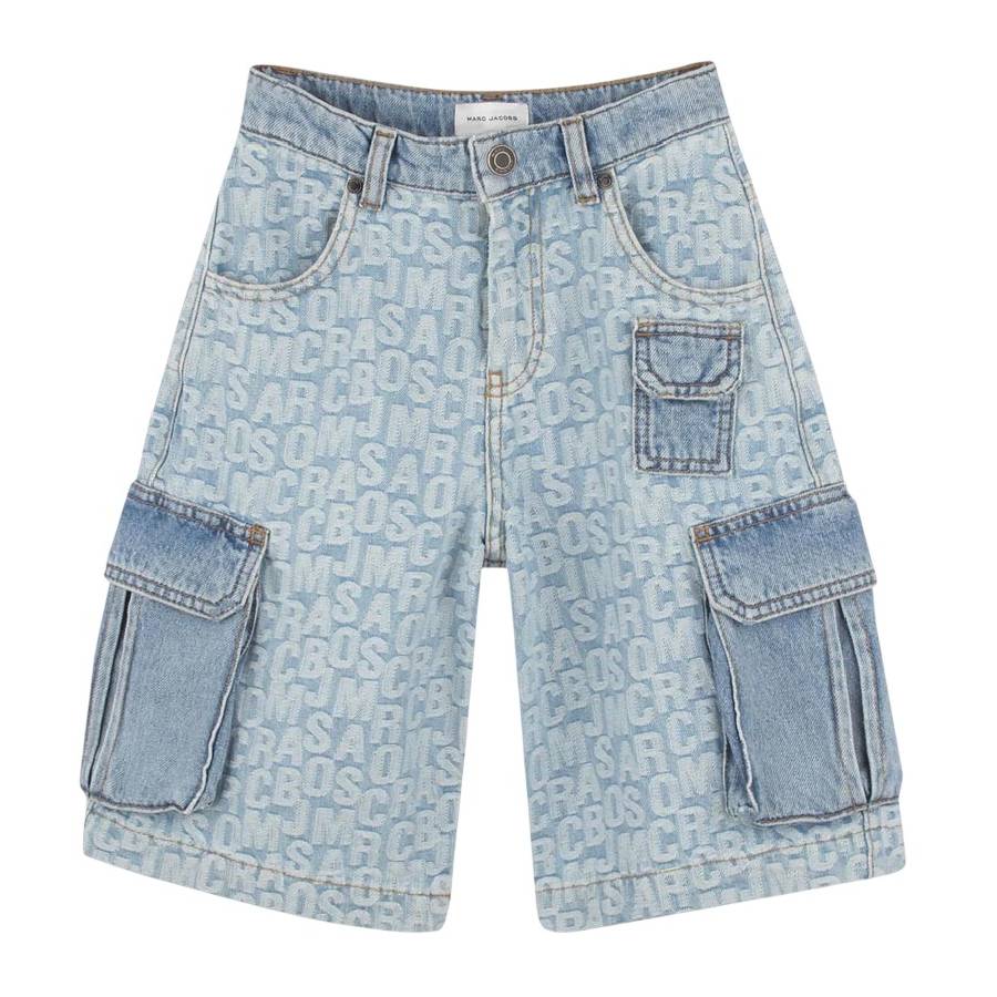 Little Marc Jacobs All-Over Jacquard Logo Denim Shorts