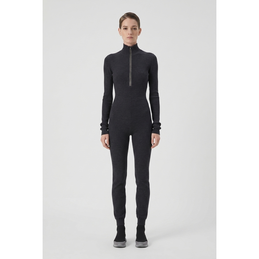 Brunello Cucinelli Wodark Grey Wool Knit Jumpsuit
