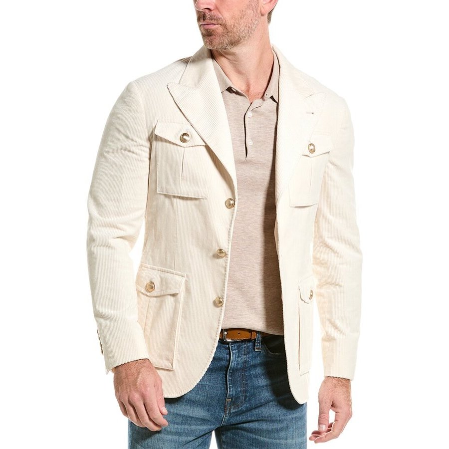 Brunello Cucinelli Men's Milk Cotton Patch Pocket Blazer