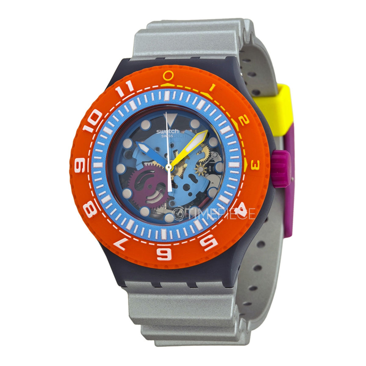 Swatch Sea-through Blue transparent Silver Rubber Mens Watch SUUM101