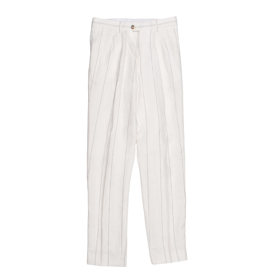 Brunello Cucinelli Off-White Linen Striped Trousers