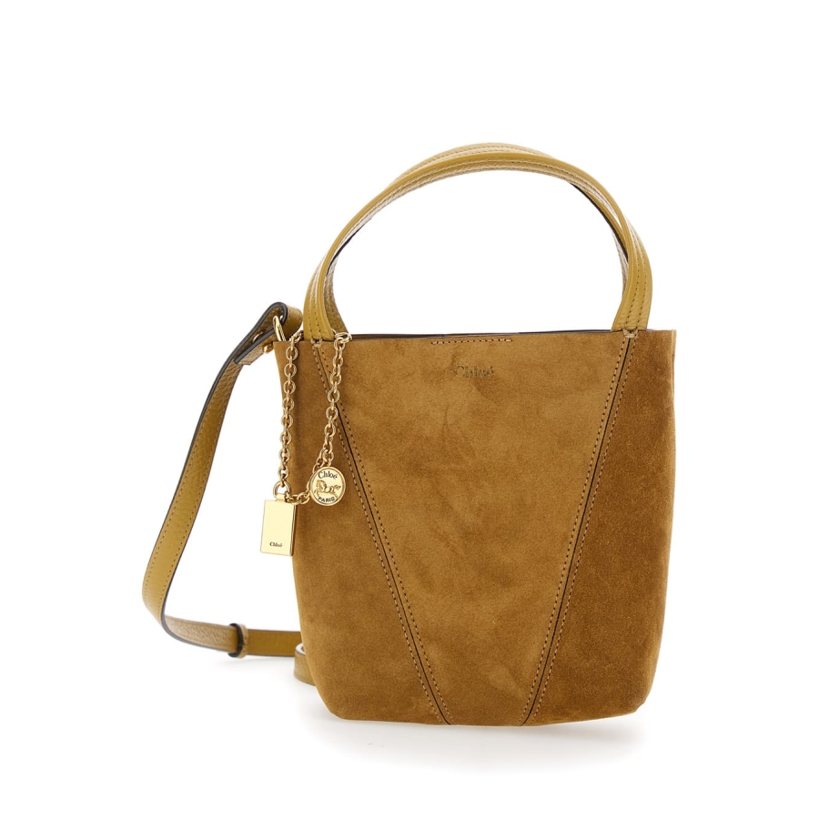 ChloÃ© Spin Beige Shoulder Bag With Adjustable And Removable Shoulder Strap And Logo Charm On The Front In Suede Woman