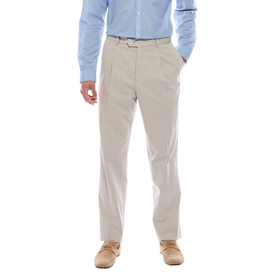 Brunello Cucinelli Pinstriped Cotton-Silk Trousers — Beige
