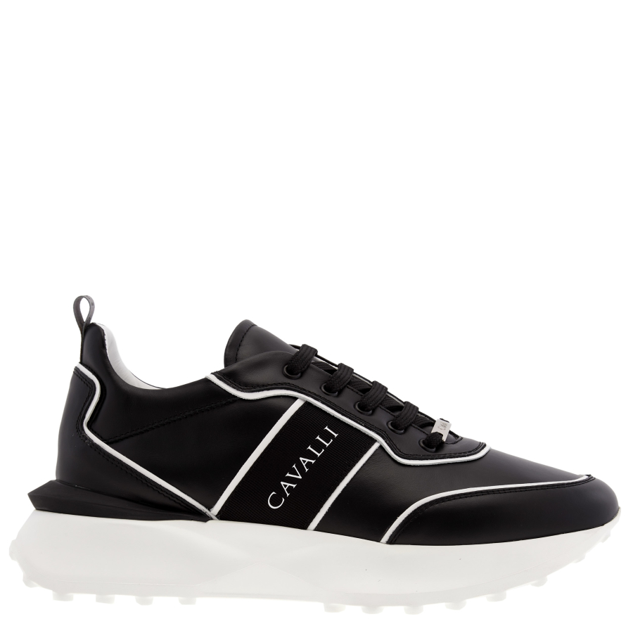 Roberto Cavalli Mens Black and White Leather Chunky Sneakers