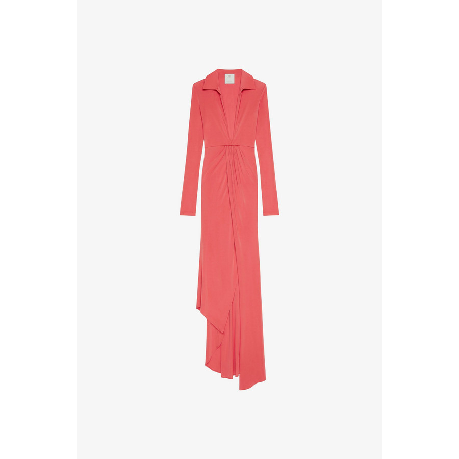 Givenchy Long Sleeve Draped Dress Coral