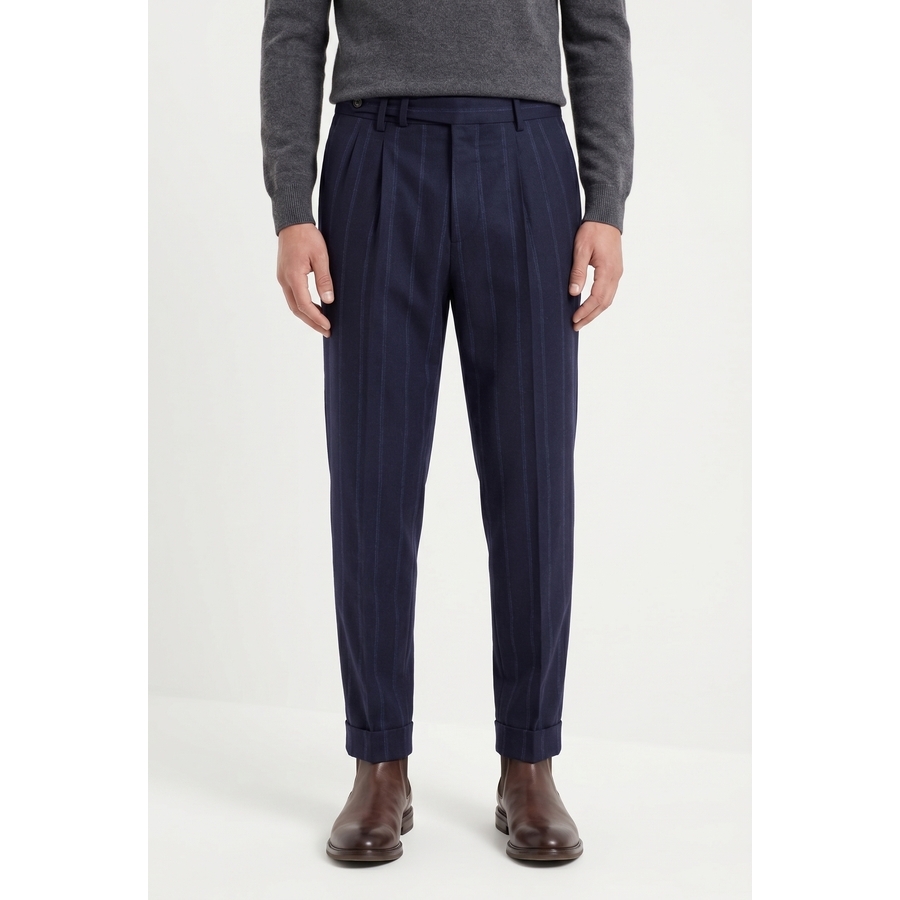 Brunello Cucinelli Mens Navy Wool Tailored Trousers