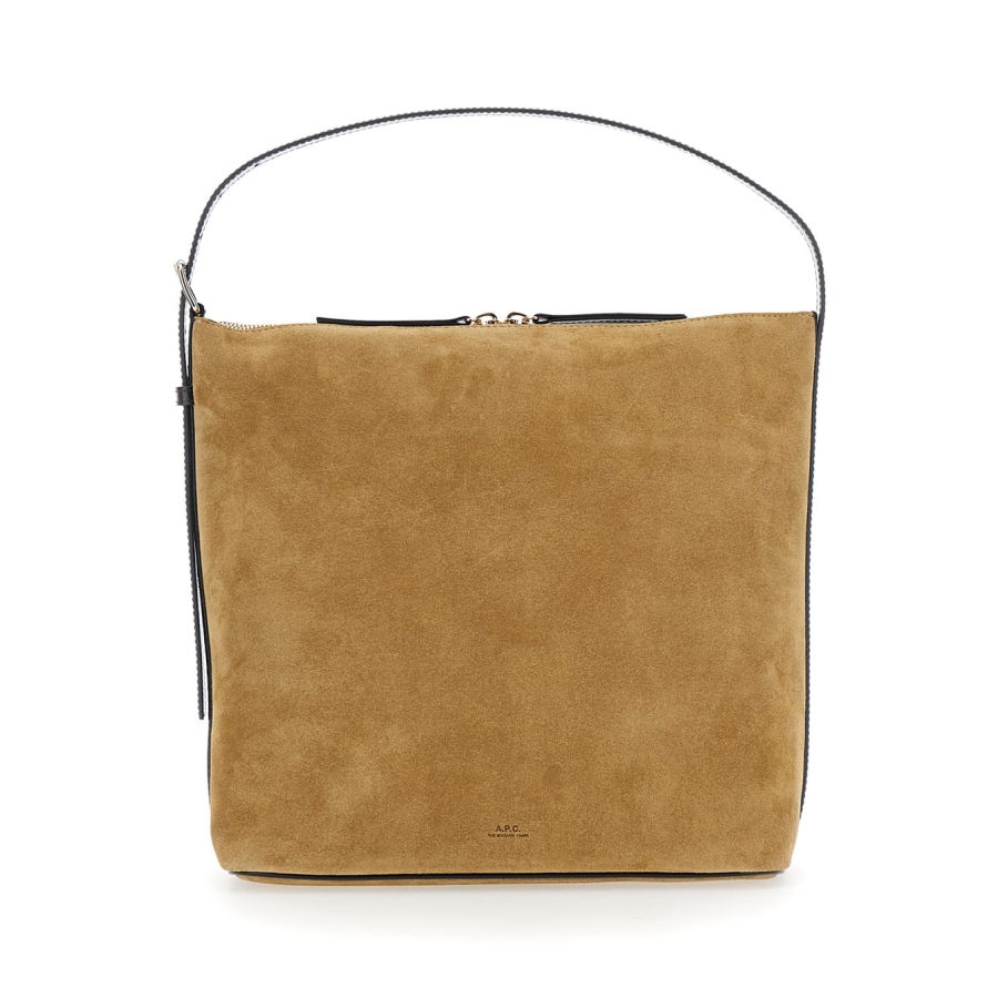 A.P.C. Vera Beige Shoulder Bag With Top Handle And Zip Closure In Suede