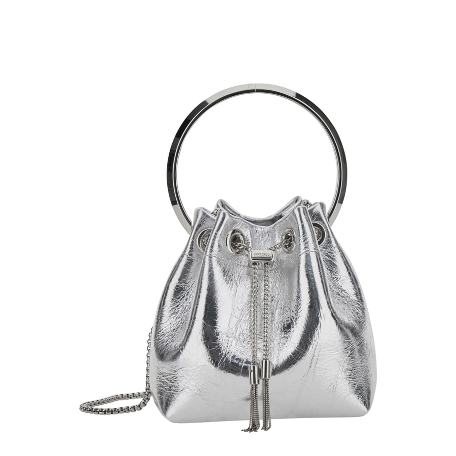 Jimmy Choo bon Bon Metallic Handbag With Metal Bracelet Handle And Chain-link Shoulder Strap In Leather 840$