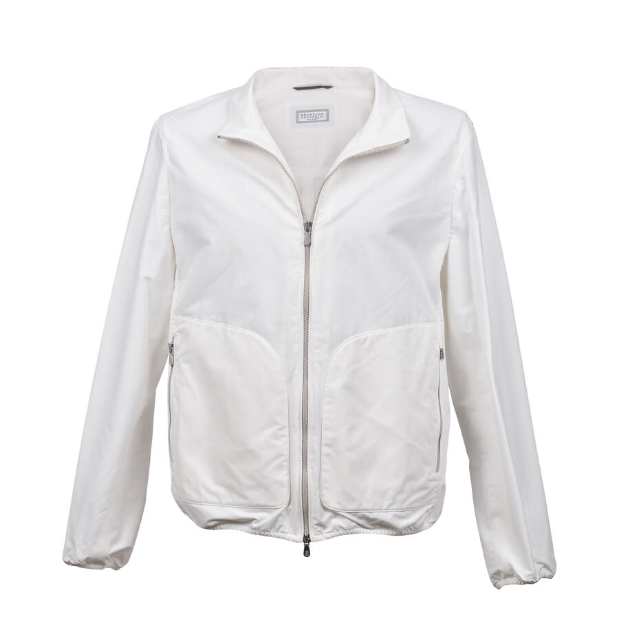 Brunello Cucinelli Cotton-Nylon Lightweight Zip Front Jacket — White