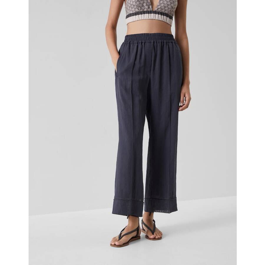 Brunello Cucinelli Womens Coal Wide Leg Cotton Trousers