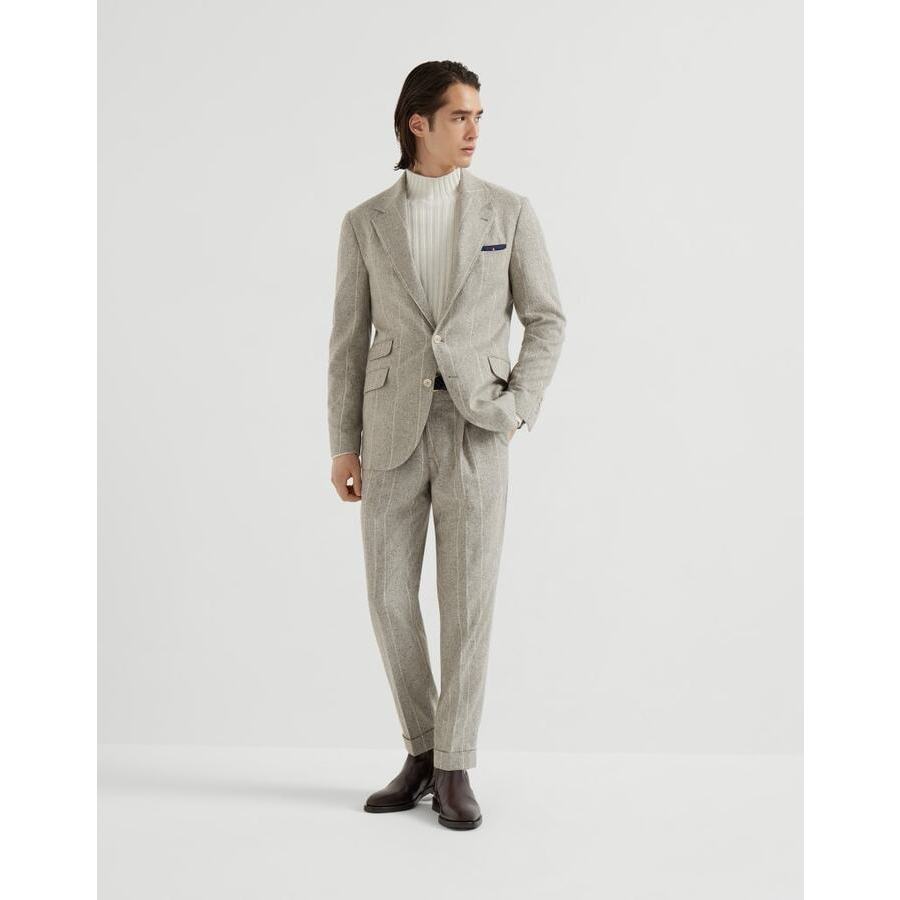 Brunello Cucinelli Men's Rock Salt Silk Wool Striped Suit