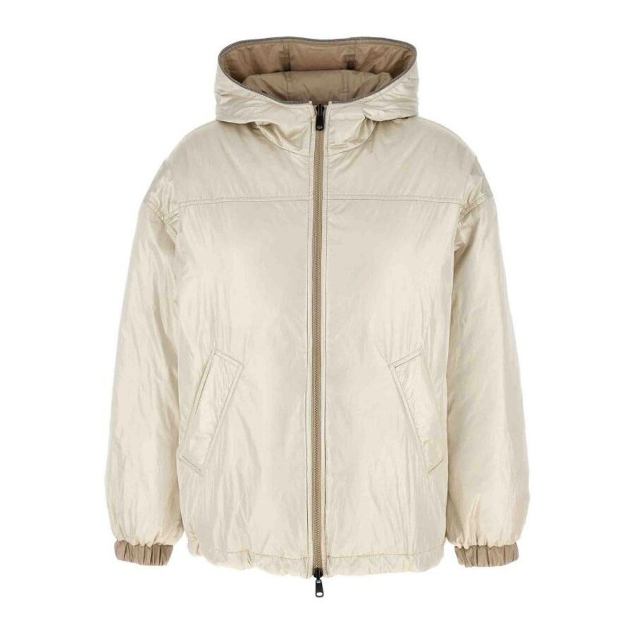Brunello Cucinelli Womens Platinum Hooded Lightweight Jacket