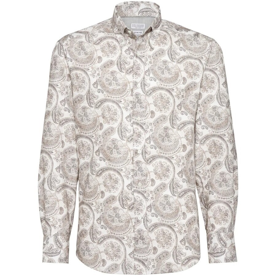 Brunello Cucinelli Paisley-Printed Cotton Shirt — Brown