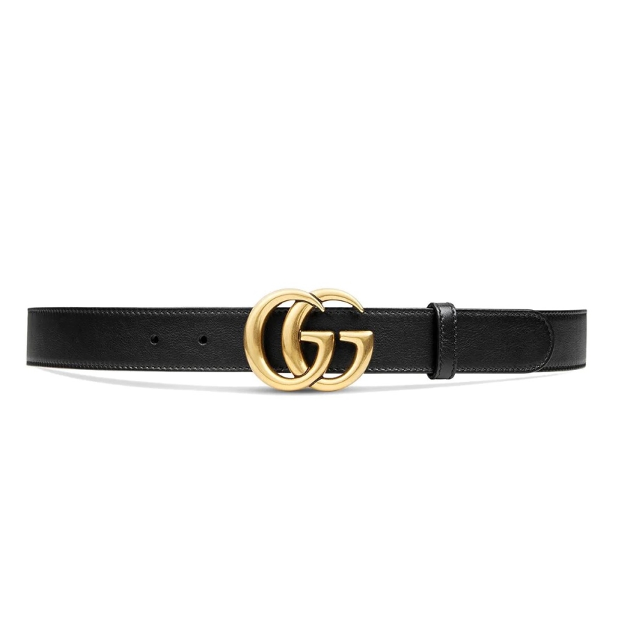 Gucci GG Mens Black Leather Belt With Double G Buckle