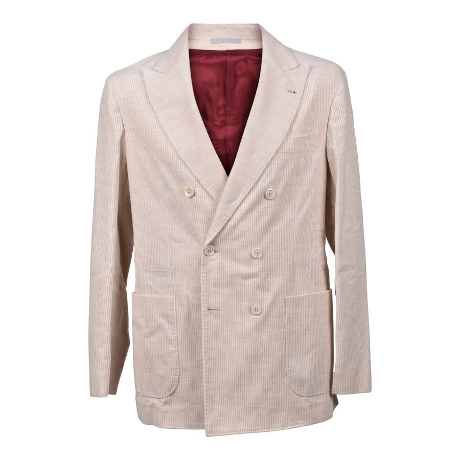 Brunello Cucinelli Camel Cashmere Corduroy Double-Breasted Blazer
