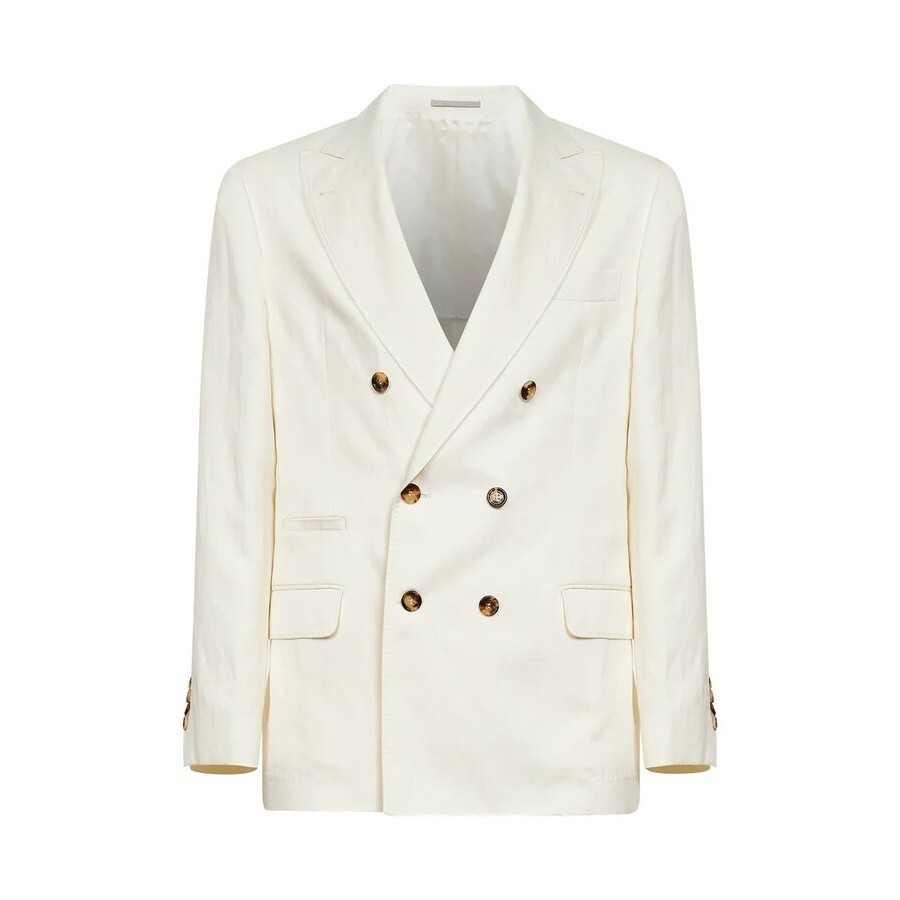 Brunello Cucinelli Off-White Silk Blend Double-Breasted Blazer