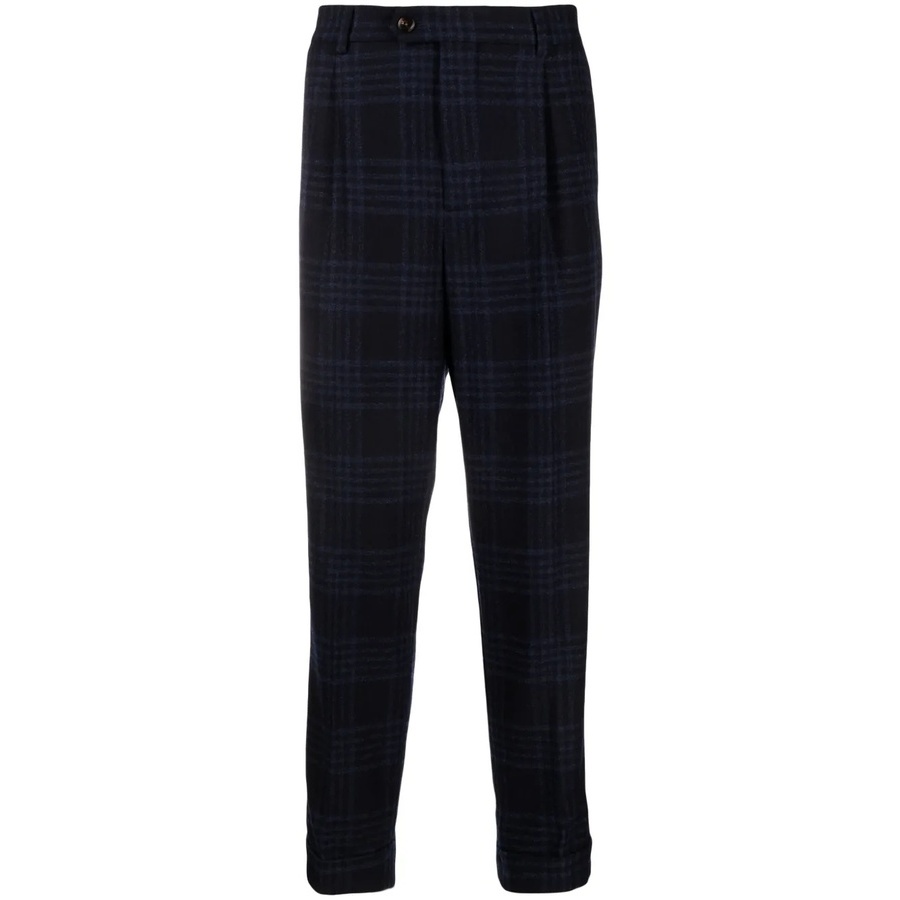Brunello Cucinelli Navy Plaid Tailored Trousers