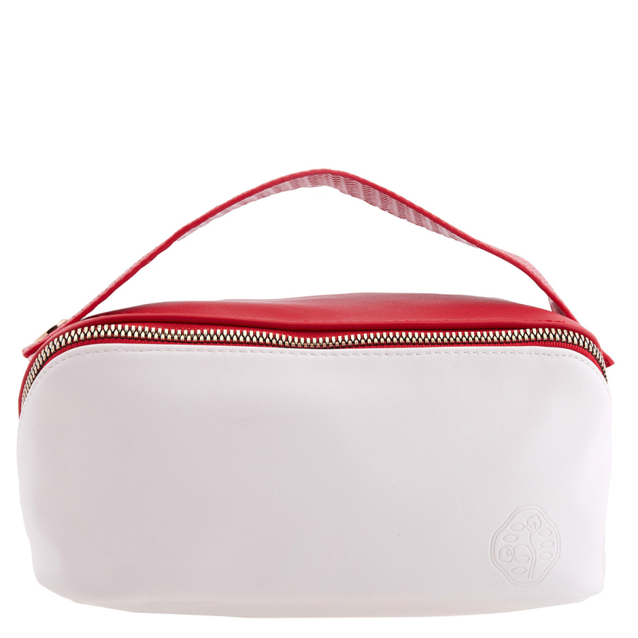 Shiseido Two-Tone White and Red Zip Cosmetic Bag