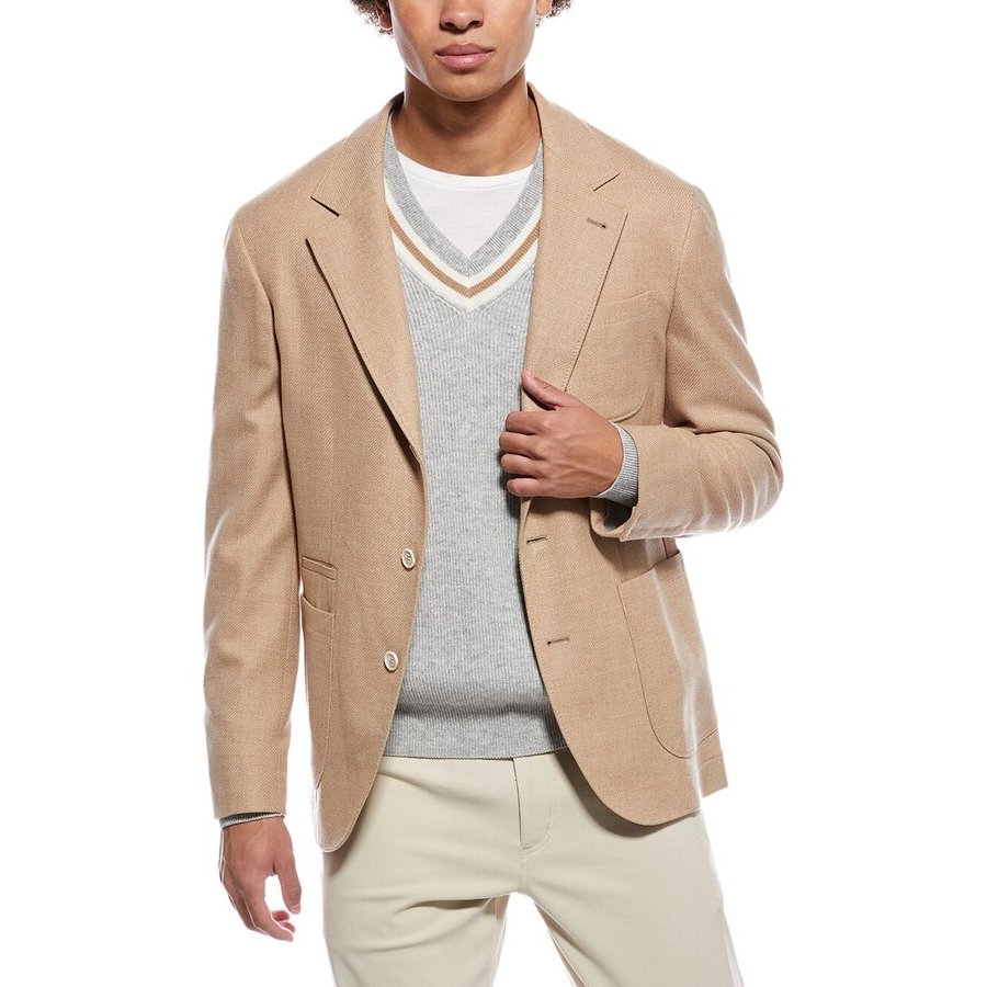Brunello Cucinelli Men'S Camel Wool Silk Blazer