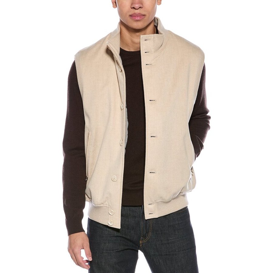 Brunello Cucinelli Button-Front Ribbed Vest — Beige