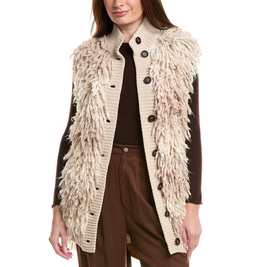 Brunello Cucinelli Women's Beige Textured Knit Buttoned Vest