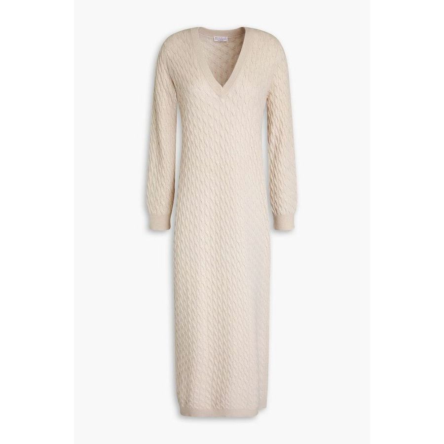 Brunello Cucinelli Beige Wool Silk Knit Dress