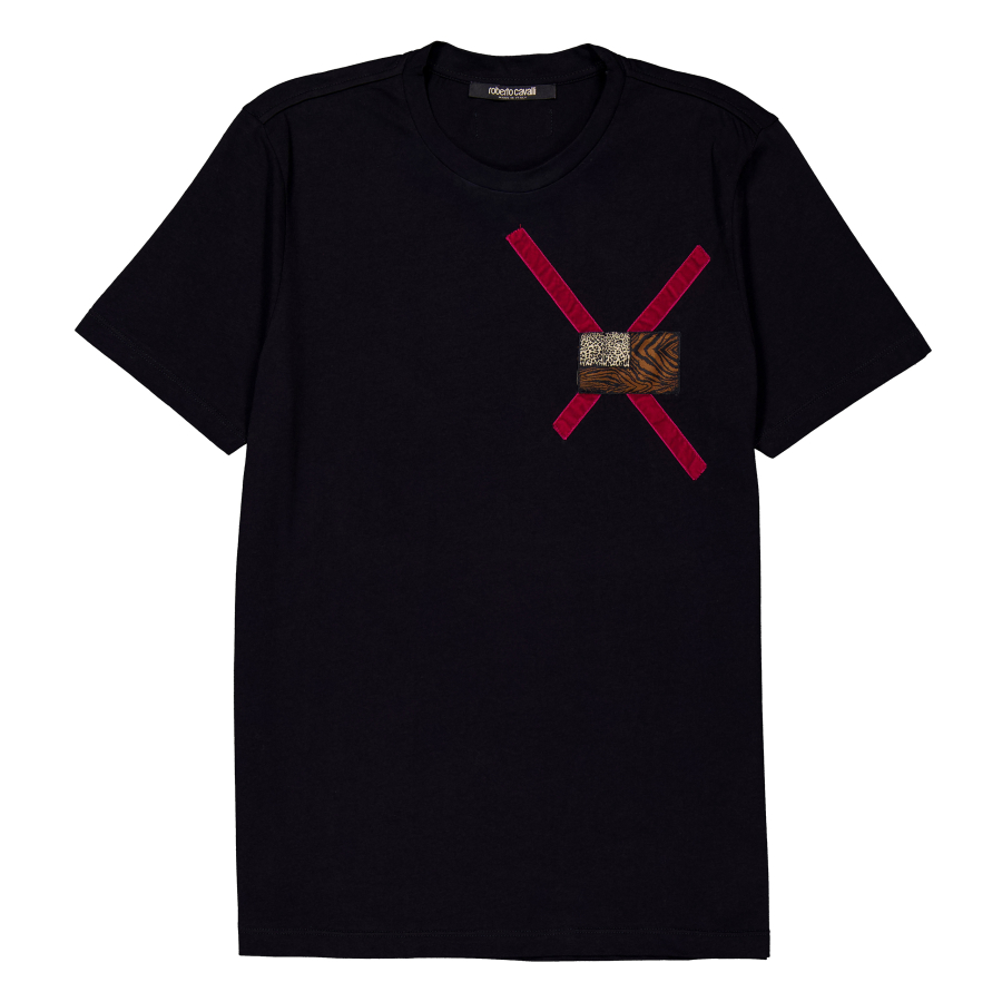 Roberto Cavalli Black Cotton T-Shirt with Chest Patch