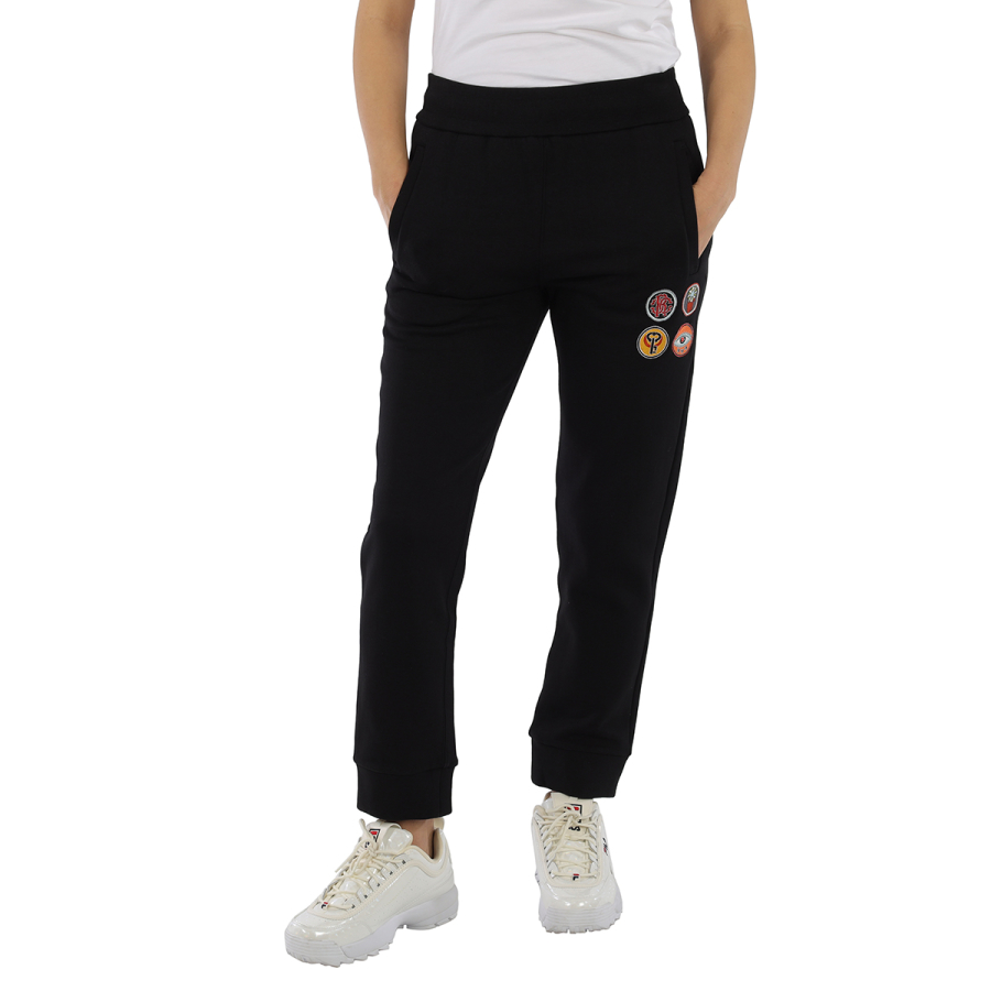 Roberto Cavalli Ladies Black Lucky Symbols Applique Relaxed Fit Sweatpants