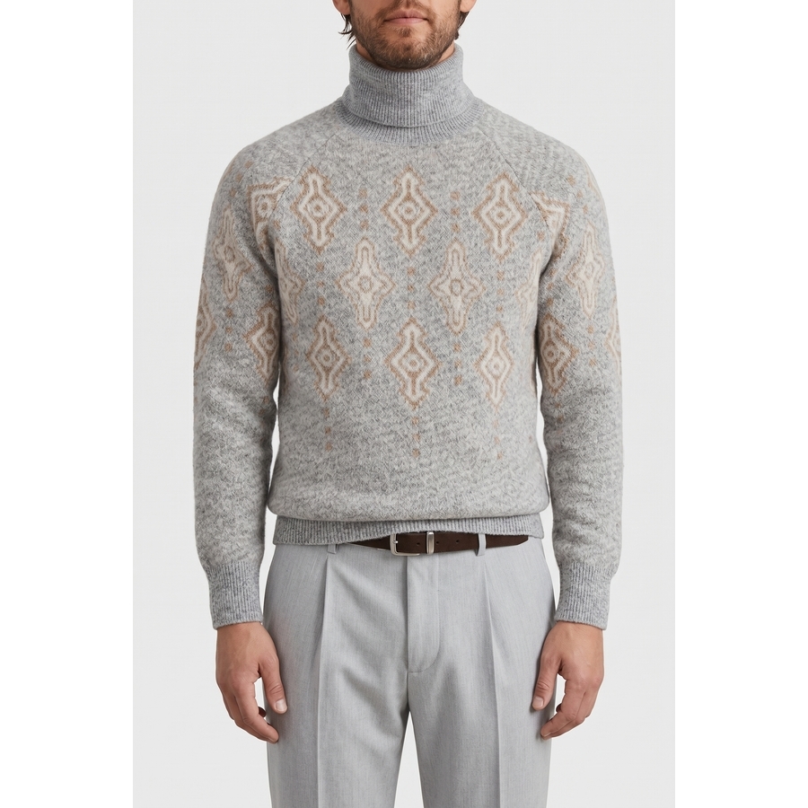 Brunello Cucinelli Light Grey Wool Turtleneck Sweater