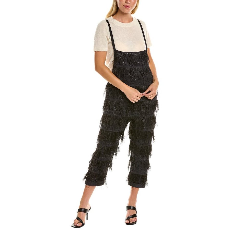 Brunello Cucinelli Black Feathered Cropped Jumpsuit, Size Medium