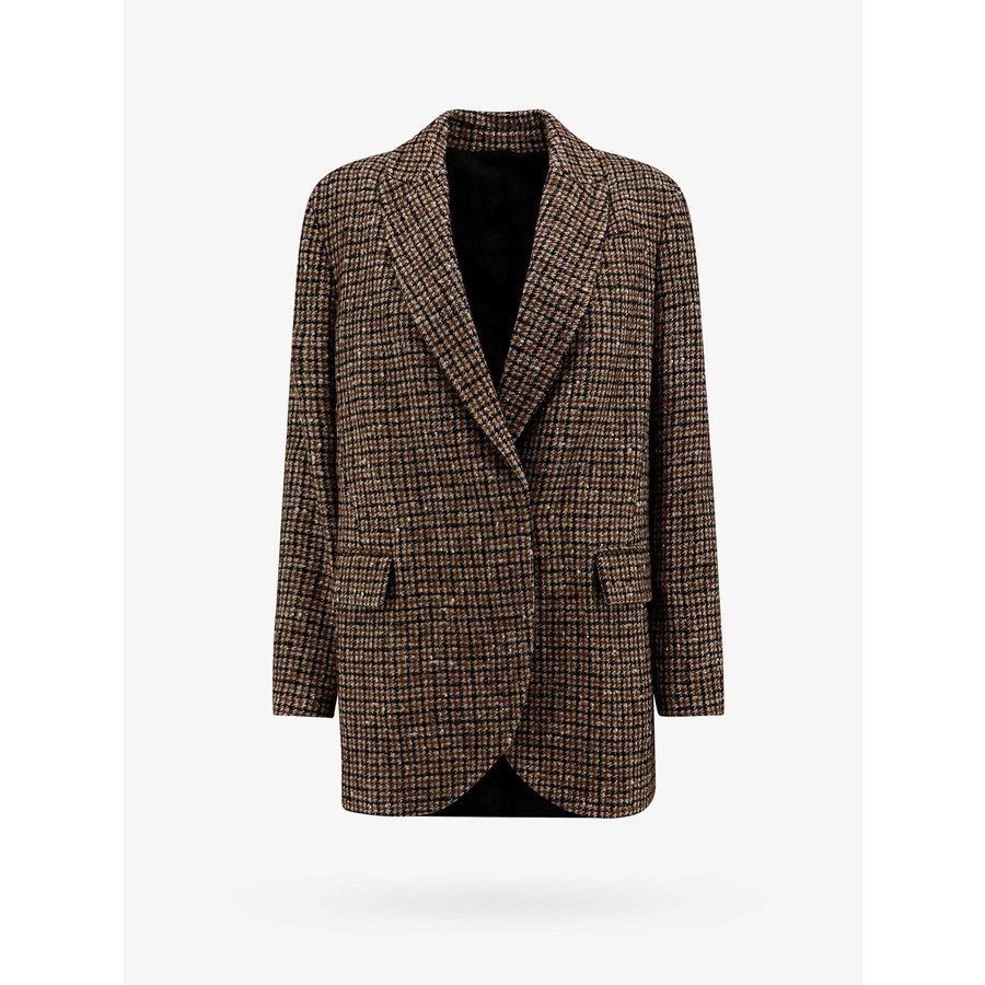 Brunello Cucinelli Women's Panama Tobacco Wool Blend Checked Jacket
