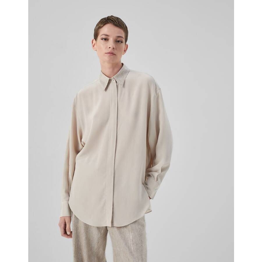 Brunello Cucinelli Womens Sand Silk Relaxed Shirt