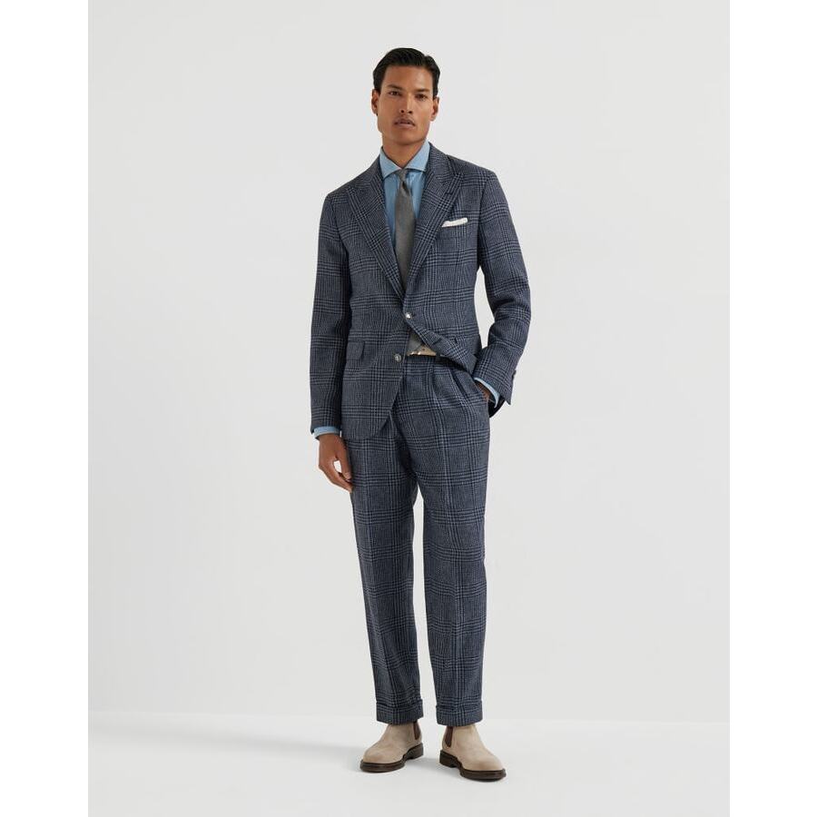 Brunello Cucinelli Men's Denim Wool Silk Checked Suit
