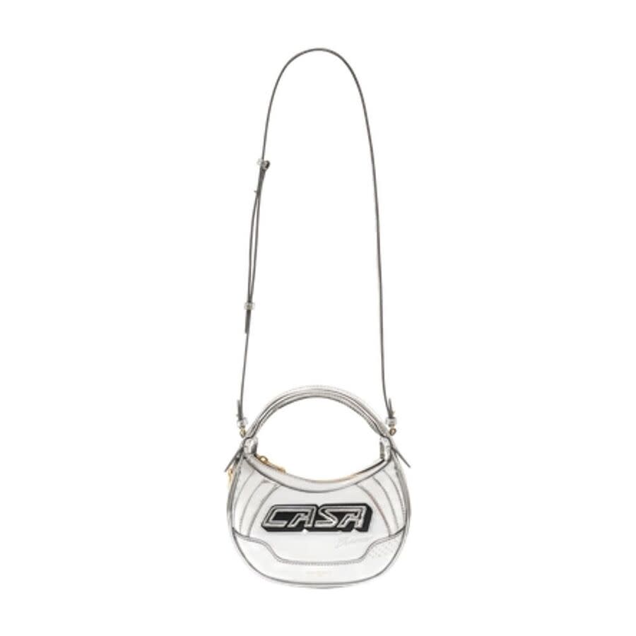Casablanca Logo-Plaque Biker Shoulder Bag  Silver