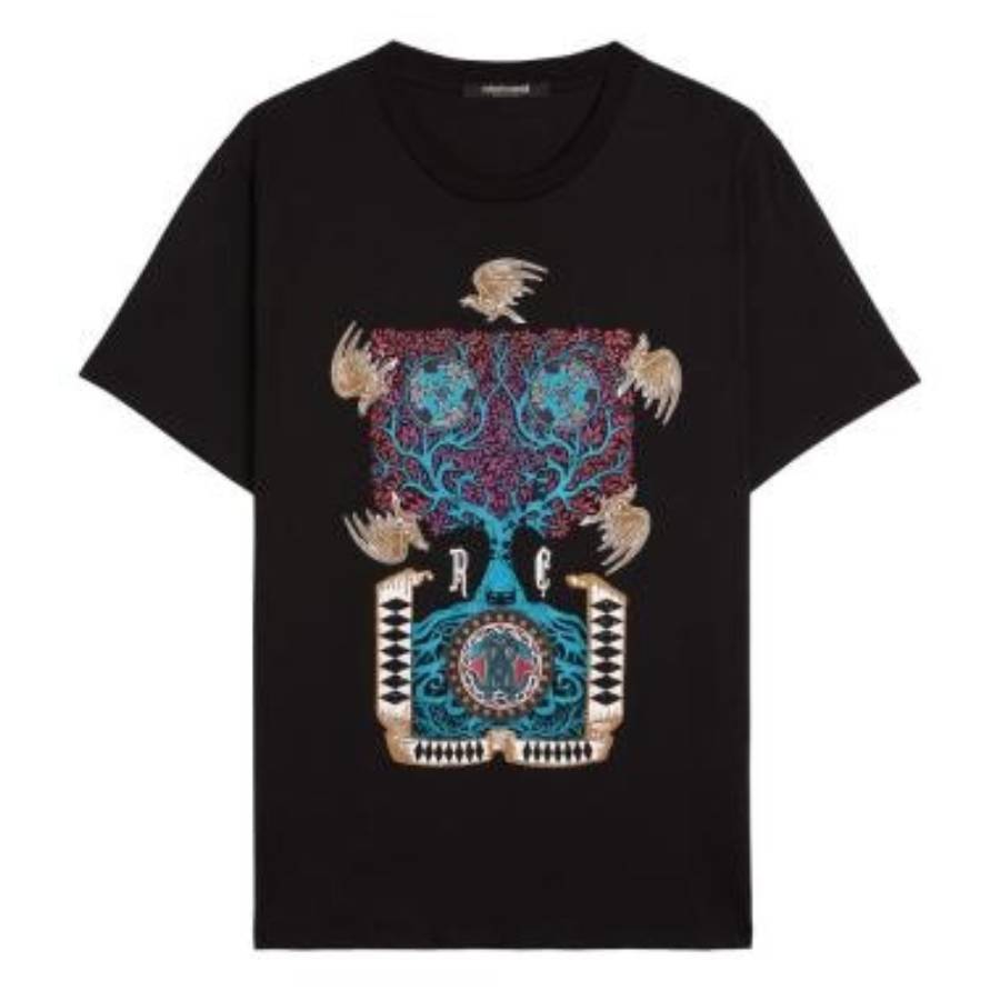Roberto Cavalli Black Cotton Graphic Print T-Shirt