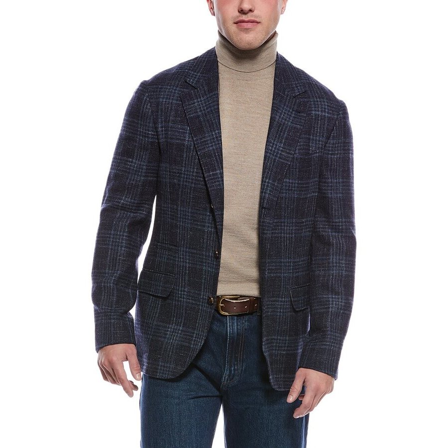 Brunello Cucinelli Navy Plaid Blazer — Multicolor