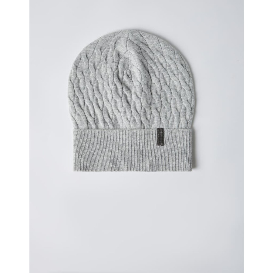Brunello Cucinelli M16192469C072 Cable Knit Beanie — Gray